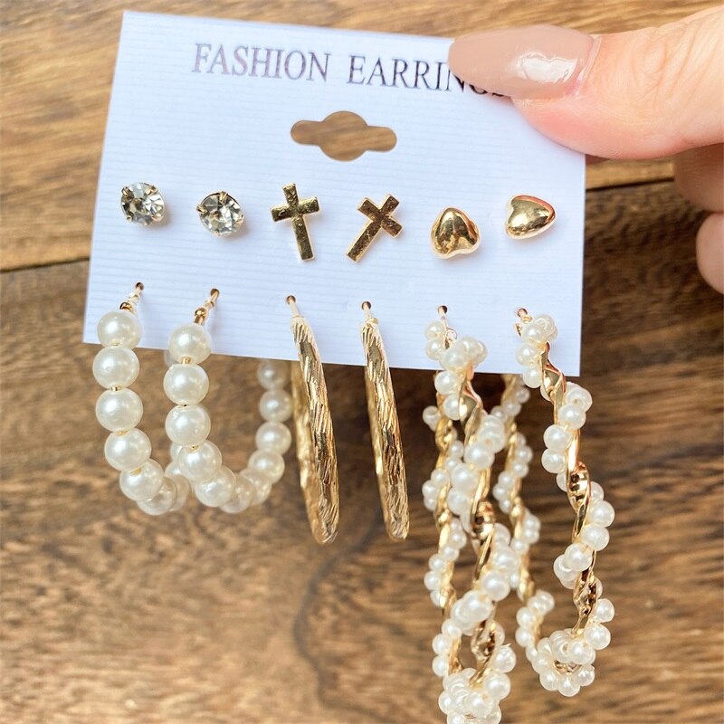 Aveuri Christmas Gift EN Vintage Gold Hoop Earrings Set for Women Girl Pearl Circle Hoop Earring Big Piercing Brinco Fashion Jewelry 2023 New Gifts