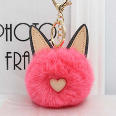 Aveuri Cute Women's Cat Ears Fur Ball Keychain Fur Pom Pom Keychain Bag Purse Car Key Holder Fluffy Golden Keyring Pendant Llaveros