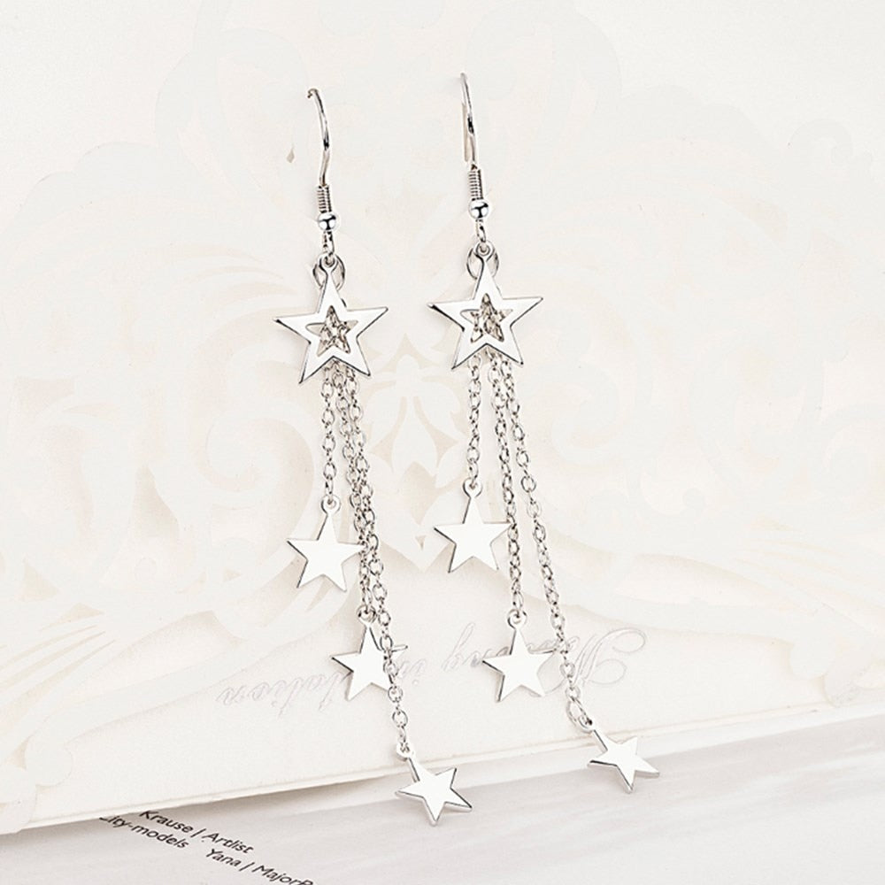 Christmas Gift alloy new woman fashion jewelry high quality retro simple five-pointed star exaggerated long tassel earrings