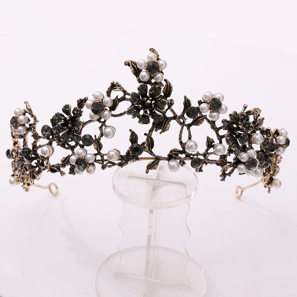 Baroque Vintage Purple Crystal Crown Wedding Bridal Tiaras Hairband Floral Headband Black Princess Gothic Crown