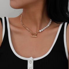 Aveuri 2023 New Fashion Baroque Pearl Chain Necklace Women Collar Wedding Punk Toggle Clasp Circle Lariat Bead Choker Necklaces Jewelry