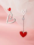 Fashion Women Jewelry 925 Sterling Silver Red Asymmetric Love Earrings Sweet Peach Heart Earrings For Wedding Party