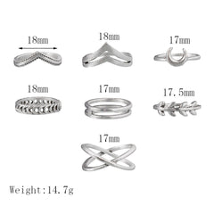 Aveuri Leaf Moon Crescent Rings for Women Antique Sliver Color Punk Knuckle Midi Ring Set Vintage  Jewelry Accessories Wholesale