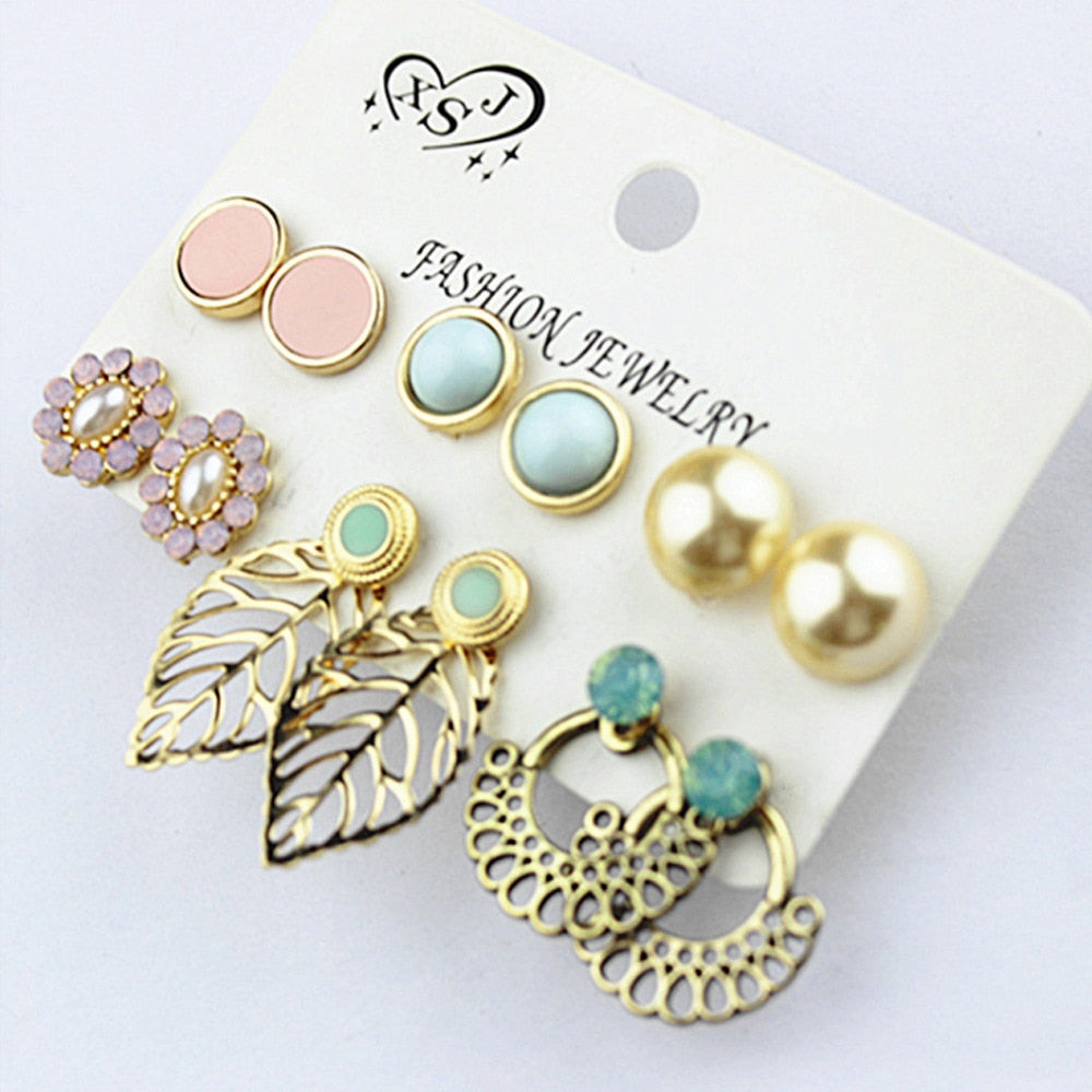 Vintage flowers leaves Earrings for Women 2023 New Fashion Cross Leaf Gold Stud Earring Set Oversize DIY Fashion Jewelry