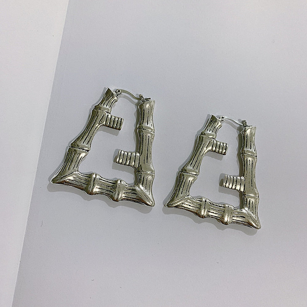 Aveuri 2023 50Mm * 30Mm Metal Gold Double F Letter Drop Earrings Statement Jewelry For Women Geometric Bamboo Hoop Dangle Earrings