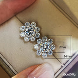 Graduation Gift Silver Color Flower Stud Earrings for Women Luxury Inlay Dazzling CZ Stone Fashion Versatile Female Jewelry Drop Shipping