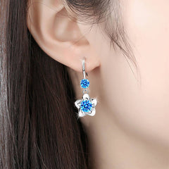 Christmas Gift alloy new women's fashion jewelry pink blue white zircon long tassel flower hook type earrings