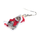 Christmas Gift Bonsny Acrylic Christmas Bow-Knot Cat Kitten Earrings Dangle Drop Pets  Jewelry Women Girl Teen Kid Bulk Festival Birthday Gift