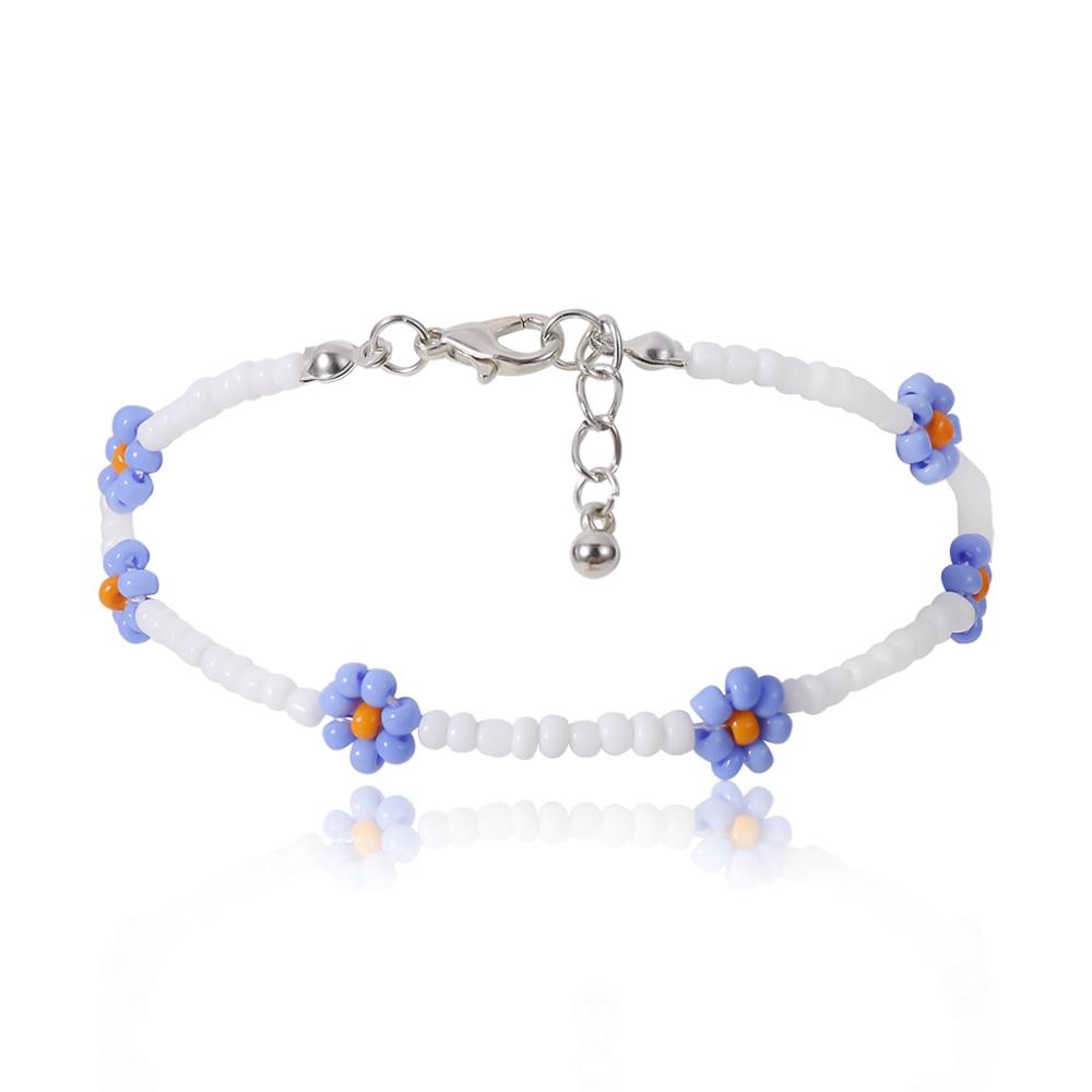 Aveuri Kpop Flower Anklet Bracelet Women 2023 Fashion Colorful Seed Beads Chain Charm Bracelet On The Leg Boho Jewelry