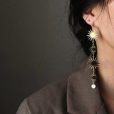 AVEURI Korea New S925 Flowers Sun Golden Metal Drop Earring Geometric Long Pendant Earrings For Women Girls Jewelry Gifts