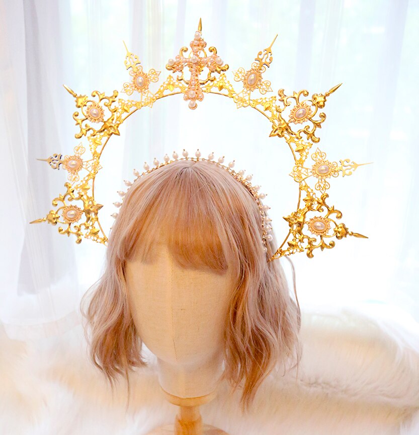 DIY Material Package Lolita Virgin Madonna halo golden oversized cross hair accessory  rhinestone headband