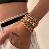 AVEURi 2023 Hip Hop Multilayer Gold Silver Color Cuba Chain Bracelet Set For Women Men Vintage Luxury New Crystal Bracelets Bangles