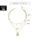 Aveuri  Bohemian Multi-layer Butterfly Pendant Necklace for Women Gold Color Alloy Lock Water Chain Choker Necklace 15262