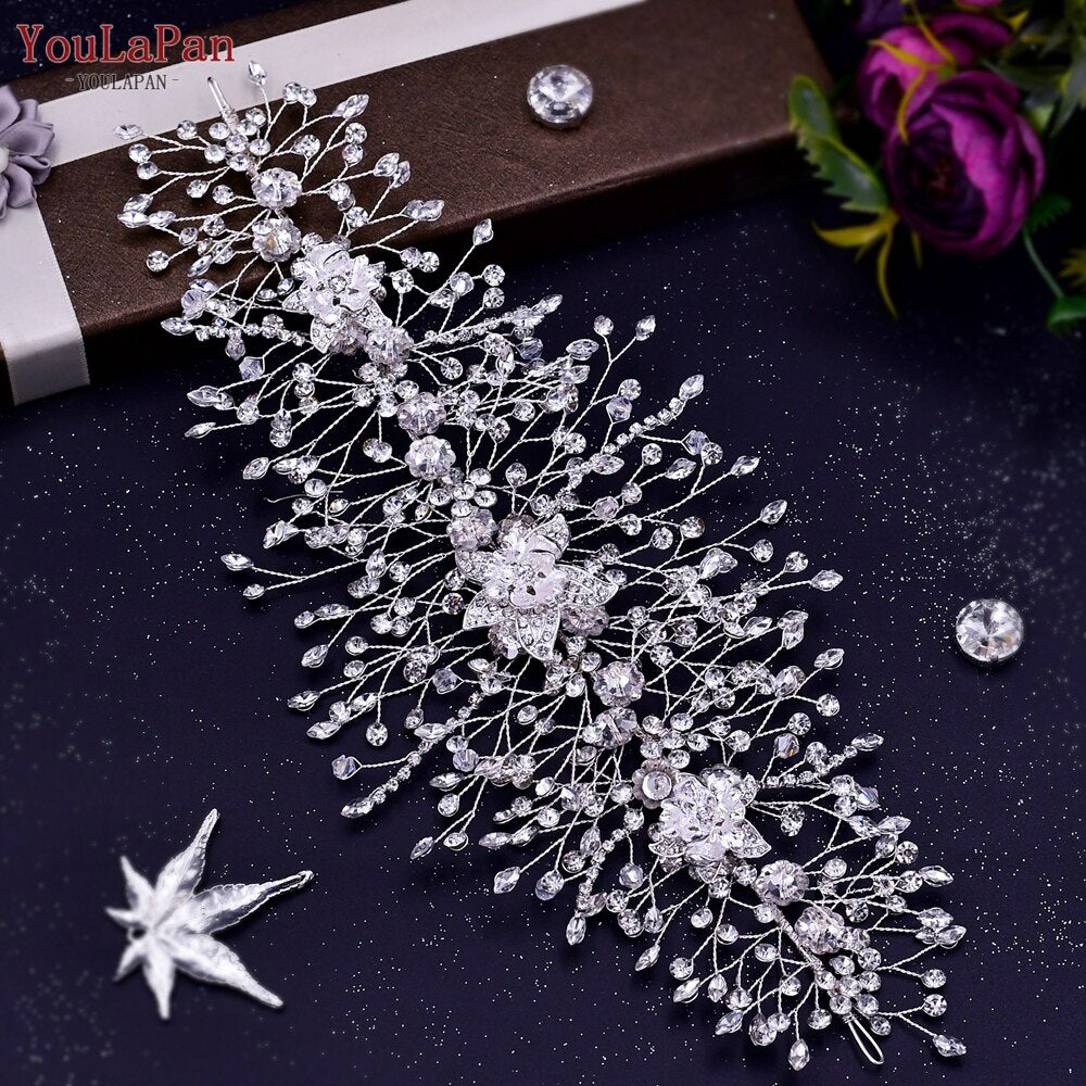 Aveuri HP240 Artificial Wedding Hair Accessories Exquisite Bridal Floral Headbands Wedding Big Crown For Bride Tiara Headwear