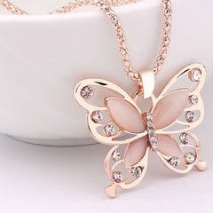 Aveuri Flawless Women Lady Necklace Choker Pendent Rose Gold Opal Butterfly Pendant Exquisite Necklace Sweater Chain Christian Gift