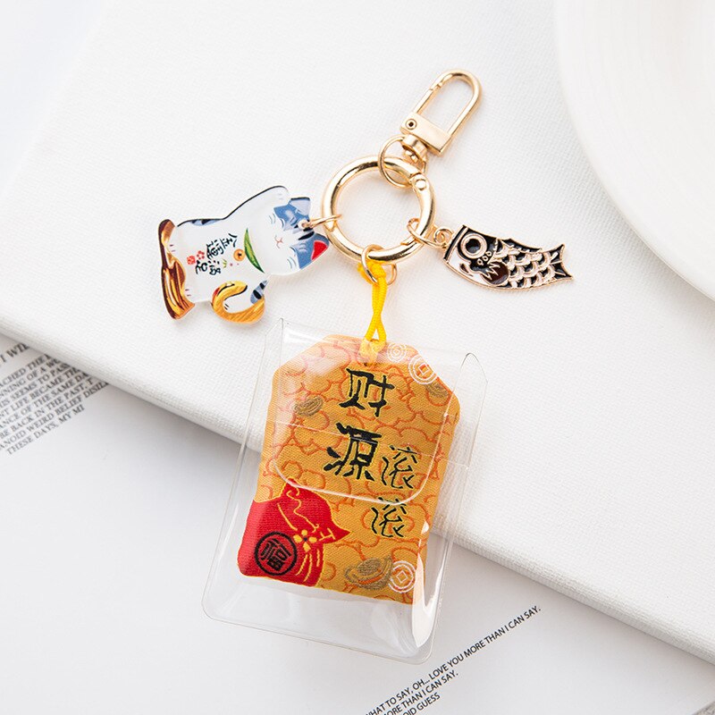 Aveuri Omamori Night Owl Maneki Neko Dispel Misfortune Lucky Key Holder Key Chain Pom Keychain Couple Gift Plastic Fashion