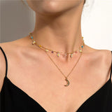 Aveuri 2023 Neck Charm Boho Tiny Daisy Pendants Necklaces Chokers For Women Fashion Transparent Color Stones Multi Layered Nekclace Jewelry