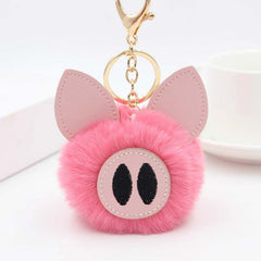 Aveuri Cute Women's Piggy Fur Ball Keychain Cartoon Pig Fur Pom Pom Keychain Bag Purse Car Key Holder Fluffy Keyring Pendant Llaveros