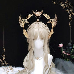 Virgin Mary Halo Bride Crown Bead Chain Baroque Tiara Headwear Lolita Vintage Headband Angel Gold Halo Goddess Headpiece