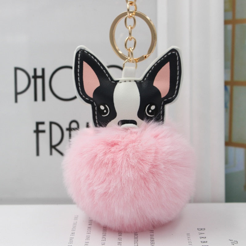 Aveuri Women's Fur Ball Pom Pom Keychain Chihuahua Dog Keyring Handbag Purse Plush Car Holder Charms Golden Pendent Keyring Porte Clef