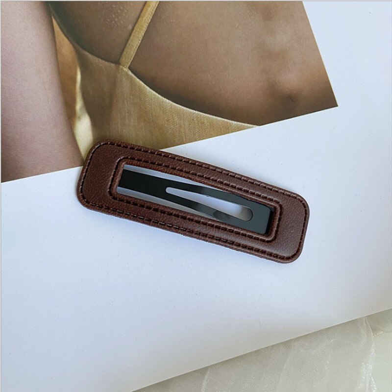 High-end Solid Color Leather BB Clip Fashion Hair Accessories Women Box Bangs Seamless Clip Broken Hairpin Boutique Headwear New