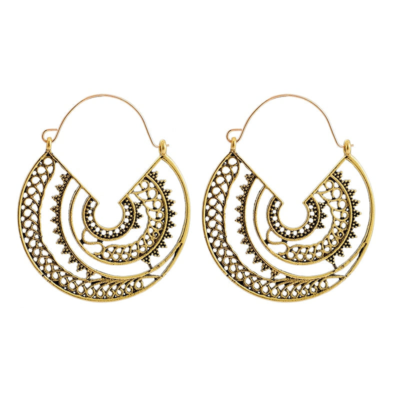 Tocona Vintage Datura Flowers Drop Earrings for Women Retro Spiral Carve Flowers Hollow Geometry Earrings Jewelry Wholesale