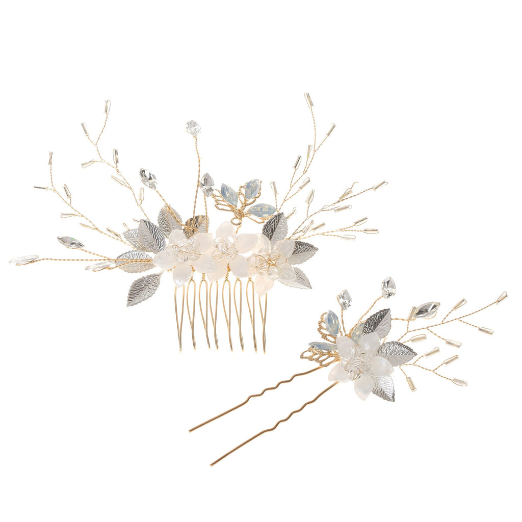 Aveuri Floral Leaf Wedding Hair Comb Pins Set Opal Crystal Bridal Hair Jewelry Accessories Women Headpiece Для Волос Аксессуары 2022