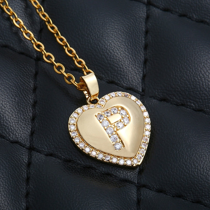 Initial Letter Pendant Necklace Women 2023 Vintage Fashion Pave CZ Heart Stainless Steel Chain Necklace For Women Jewelry Gift