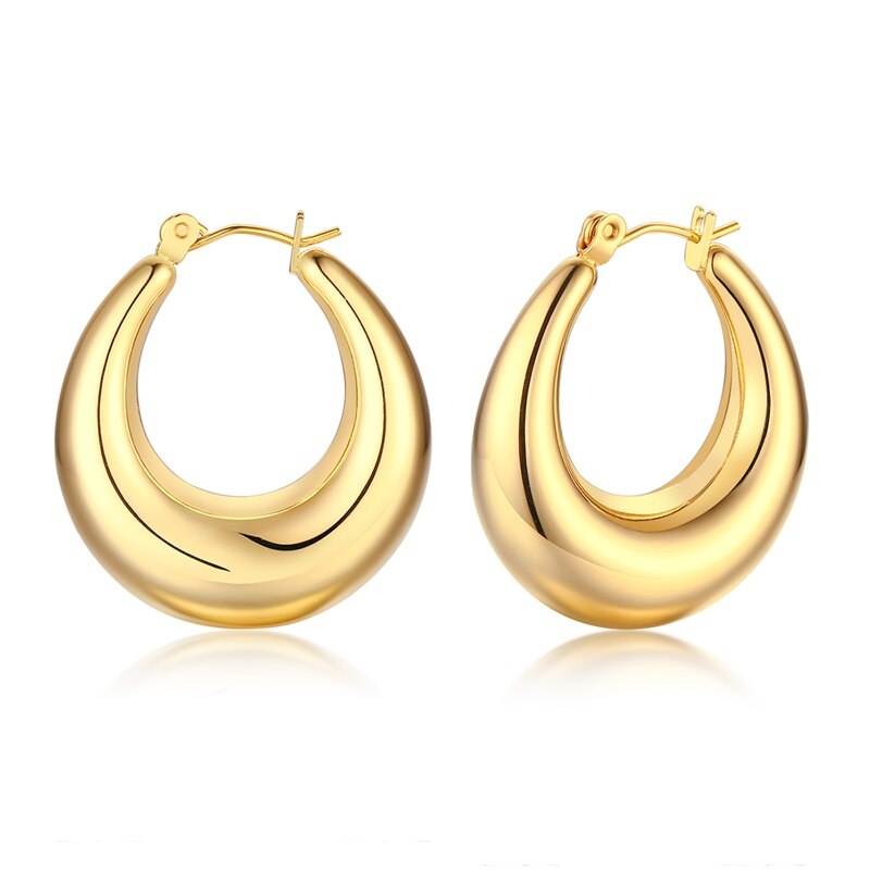 Aveuri Geometric Huggie Hoop Earrings for Women Gold Filled Stainless Steel Medium Thick Charm Bohe Female Cartilage Piercing