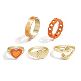 Aveuri Y2K Style Korean Colorful Resin Chain Rings Set for Women Fashion Colorful Multilayered Heart Ring Wholesale Jewelry