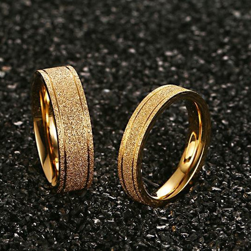 Aveuri Gold Color Matte Frost Couple Ring Fashion Lover's Wedding Ring Jewelry for His and Hers Accessories