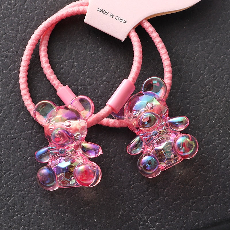 Back to school 2023 AVEURI A Pair Cute Baby Transparent Bear Hair Bands Hair Accessories Girls Hair Ring Rubber Band Elastic Hair Band Kids Headwear