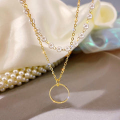 LATS 2023 New Fashion Kpop Pearl Choker Necklace for Women Cute Double Layer Round Chain Pendant Necklaces Jewelry Girl Gift