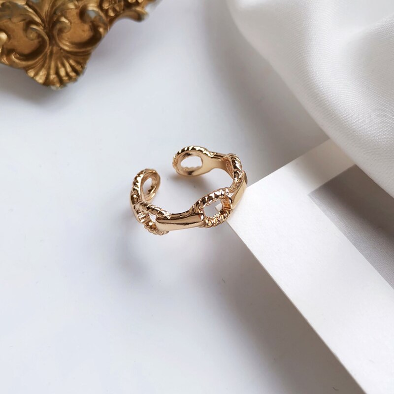 LATS Gold Silver Color Plating Chain Shape Rings for Women Men Vintage Gothic Chunky Hip Hop Ring Antique Jewelry Accessory