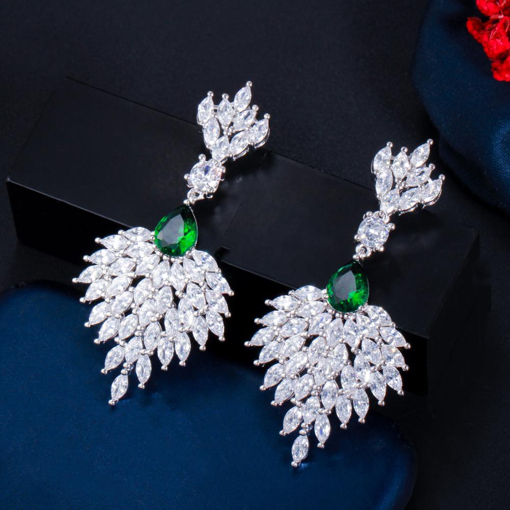 Christmas Gift Gorgeous Green Cubic Zirconia Long Feather Dangle Drop Earrings for Women Wedding Banquet Jewelry Accessories CZ794