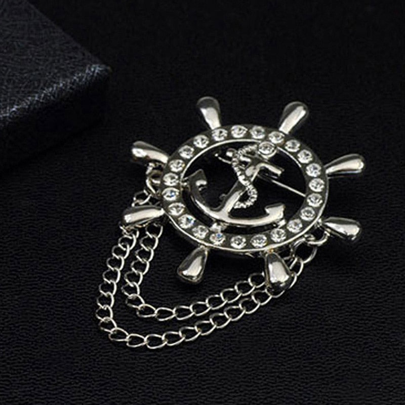 HUISHI Trendy Brooches Reindeer Crown chain Brooch Fashion Metal Cross Dragon Crystal Chain Tassel Badge Pin Collar Accessory