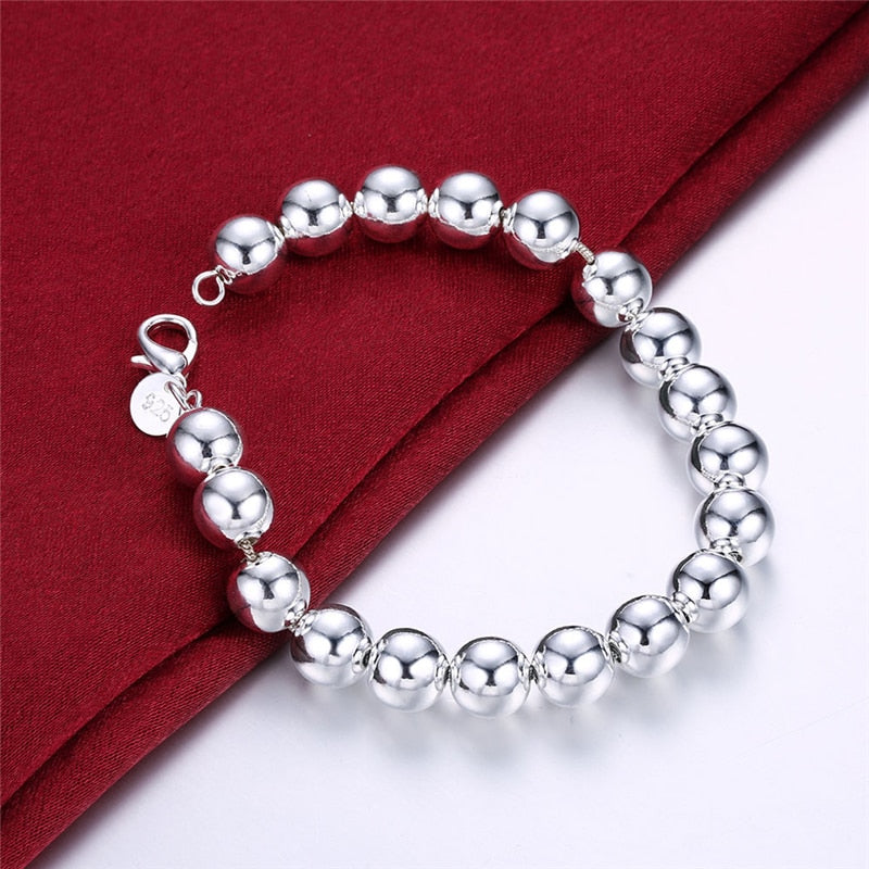 Aveuri  alloy 8mm/10mm Hollow Circle Ball Beads Silver Beaded 20cm Bracelet Woman Charm Fashion Jewelry