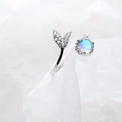 Christmas Gift Mermaid Tail Moonstone Personality Adjustable Ring Fine Jewelry For Women Party Elegant Accessories JZ459