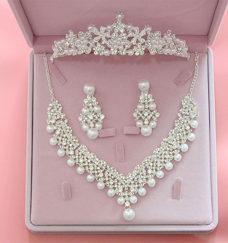 High Quality Fashion Crystal Wedding Bridal Jewelry Sets Women Bride Tiara Crowns Earring Necklace Wedding Jewelry Accessories