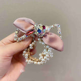 Aveuri New Hair Accessories Candy-Colored Bow Tie Hair Ring Imitation bead transparent stone Plate Hair Rubber Band Headdress
