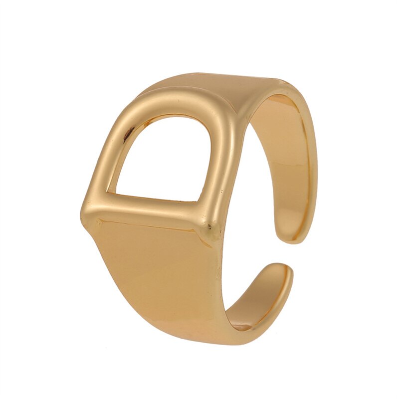 Letter Ring Women 2023 New Vintage Simple Adjustable Gold Color Hollow Opening Finger Ring For Women Jewelry Gift