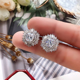Aveuri  Eternity Cubic Zirconia Flower Stud Earrings for Women High Quality Wedding Accessories Classic Versatile Female Jewelry
