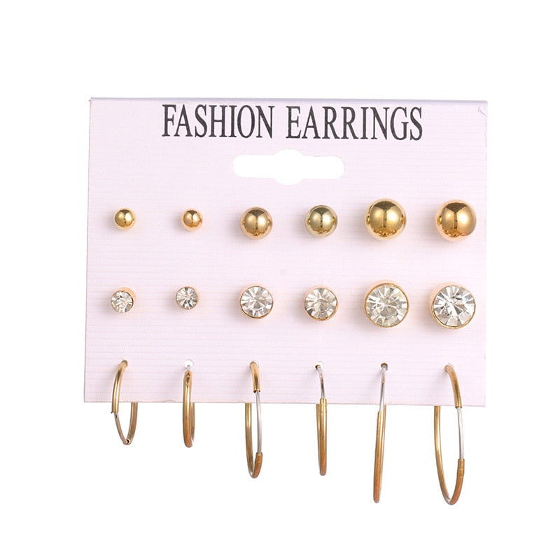 Aveuri Women's Stud Earrings bead Earrings Set For Women Crystal Gold Silver Color Small Earrings Boho Jewelry 2023 New