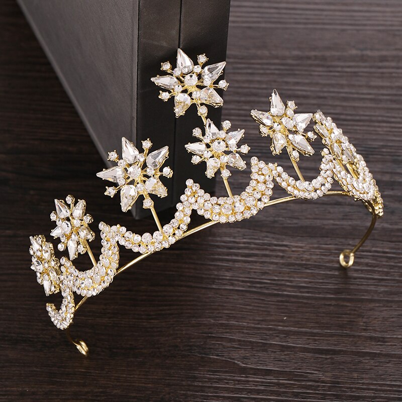 Aveuri Rhinestone Tiara Crown Wedding Hair Accessories Bridal Tiara Hair Crown Wedding Hair Jewelry  Golden Diadem A07