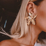 Aveuri Elegance Gold Silver Color Big Flower Drop Dangle Earring for Women Trendy Metal Floral Earrings Party Jewelry Pendientes