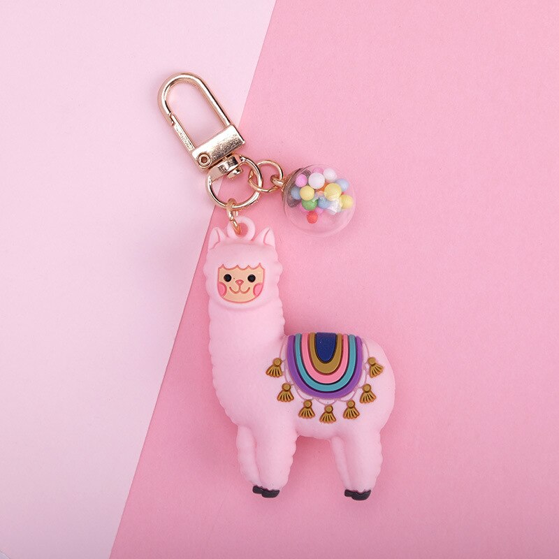 Aveuri Korean Fashion DIY Handmade Gift Llama Key Chain Women Bag Love Heart Color Ball Pendant Cartoon Epoxy Alpaca Keychains Trinket