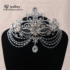 Christmas Gift Tiaras and Crowns Hairband Luxury Rhinestone Frontlet Wedding Hair Accessories for Women Cubic Zircon Tassel Hairwear HG382