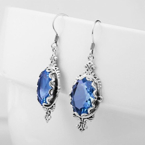 S925 Sterling Silver color Blue Drop Earring for Women Oorbellen Gemstone Kolczyki Orecchini Garnet Jewelry Earring Bijoux Femme