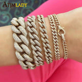 AVEURI 2023 New Iced Out Hip Hop Big Lock Lobster Charm Bracelet Bling Micro Pave CZ Cuban Link Chain Bracelets Fashion Women Jewelry