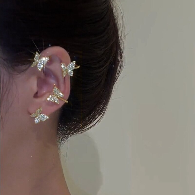 Aveuri Shining Snowflake Zircon Ear Clip Earrings For Women New Fashion 1pc Butterfly Non Piercing Ear-hook Party Wedding Jewelry Gift